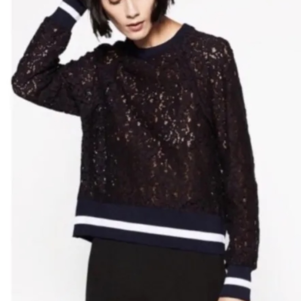ZARA WOMAN • Black Long Sleeve Lace Top • sz S - Picture 8 of 10